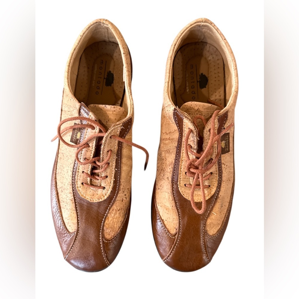 Brown and Tan Leather Oxfords with Lace-Up Design